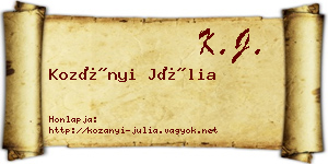 Kozányi Júlia névjegykártya